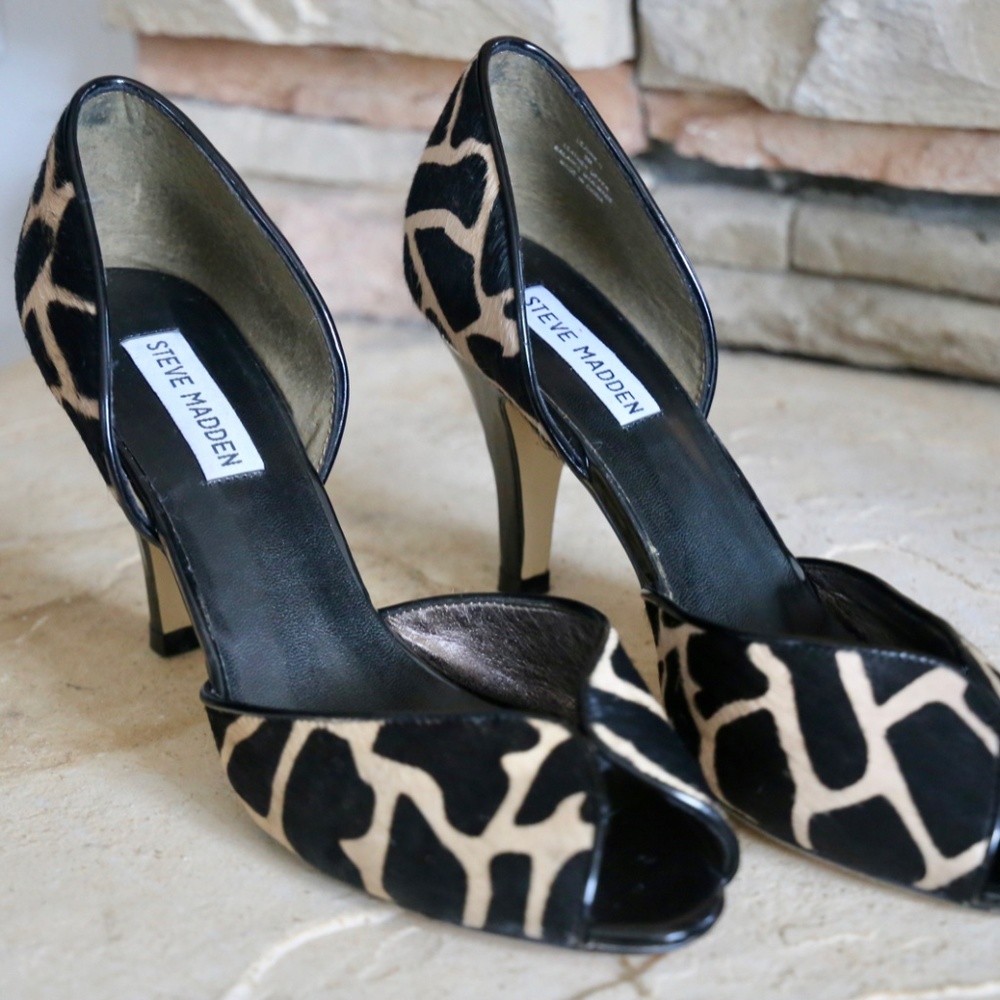 Steve Madden Open Toe Calf Hair Animal Print Pumps